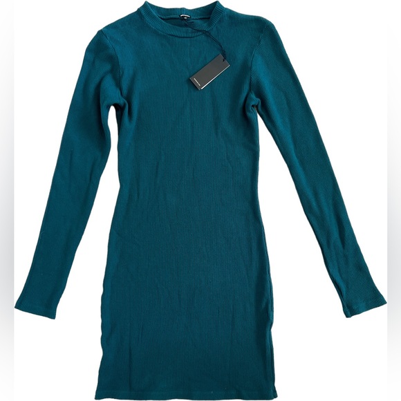 Monrow Brushed Thermal Long Sleeve Mock Neck Mini Dress in Abyss NWT! size Med - Picture 3 of 9